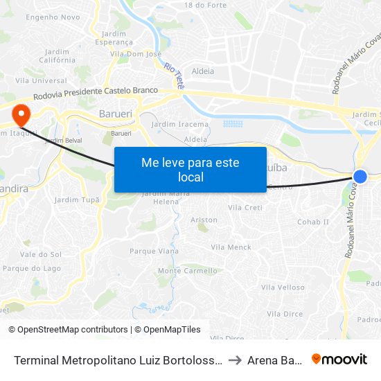 Terminal Metropolitano Luiz Bortolosso / Km 21 to Arena Barueri map