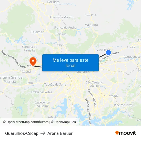 Guarulhos-Cecap to Arena Barueri map