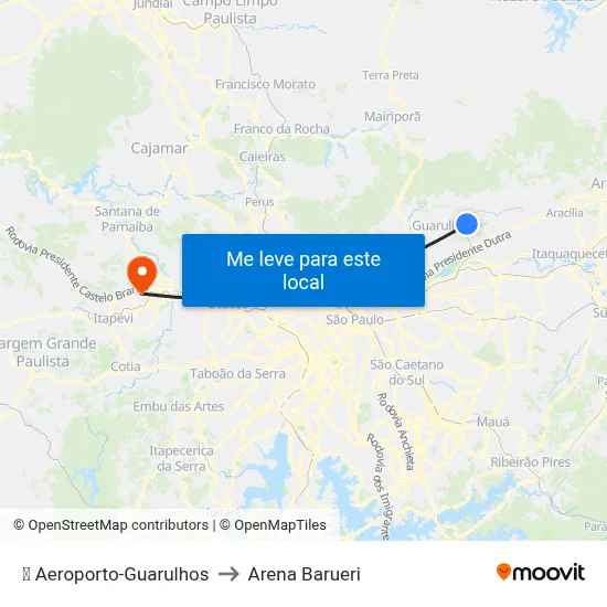 ✈️ Aeroporto-Guarulhos to Arena Barueri map