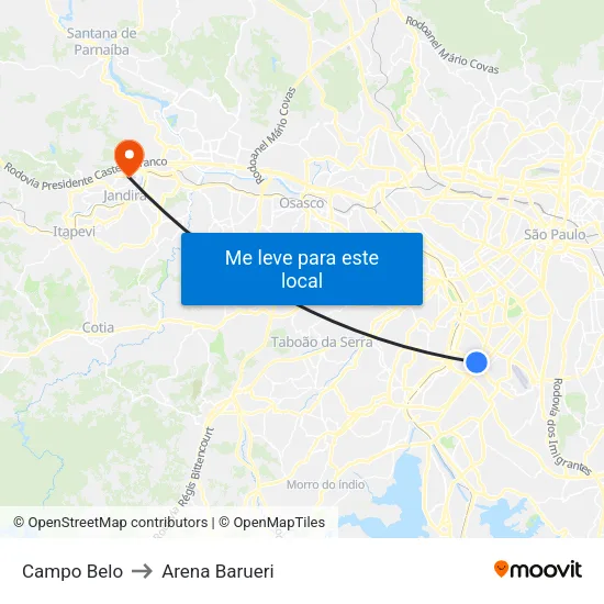Campo Belo to Arena Barueri map