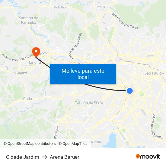 Cidade Jardim to Arena Barueri map