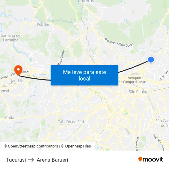 Tucuruvi to Arena Barueri map