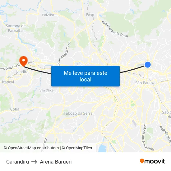 Carandiru to Arena Barueri map
