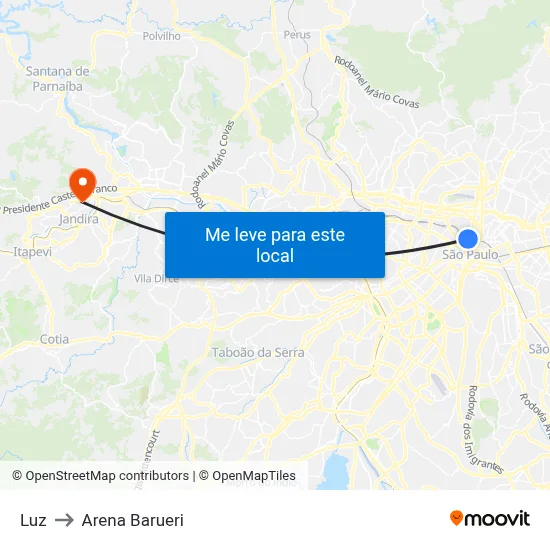 Luz to Arena Barueri map