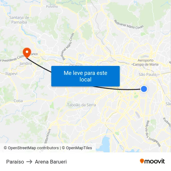Paraíso to Arena Barueri map