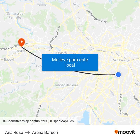 Ana Rosa to Arena Barueri map