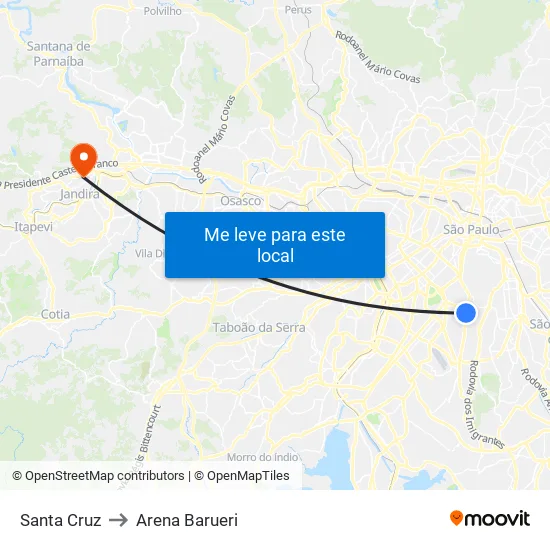 Santa Cruz to Arena Barueri map