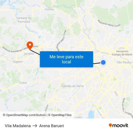 Vila Madalena to Arena Barueri map