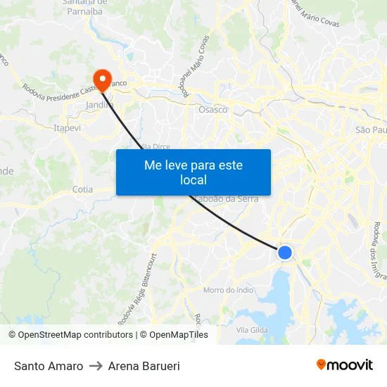 Santo Amaro to Arena Barueri map