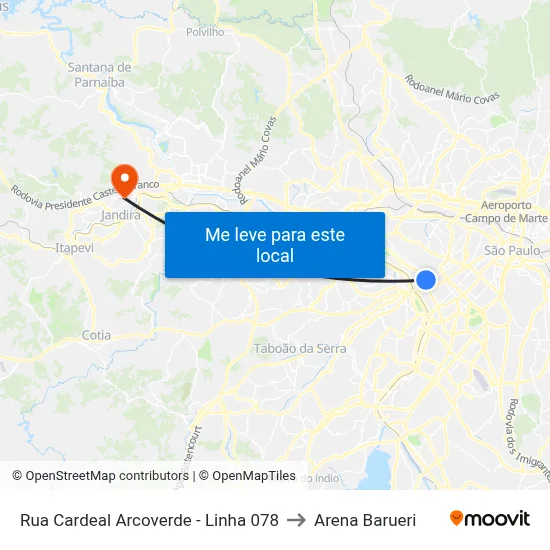 Rua Cardeal Arcoverde - Linha 078 to Arena Barueri map