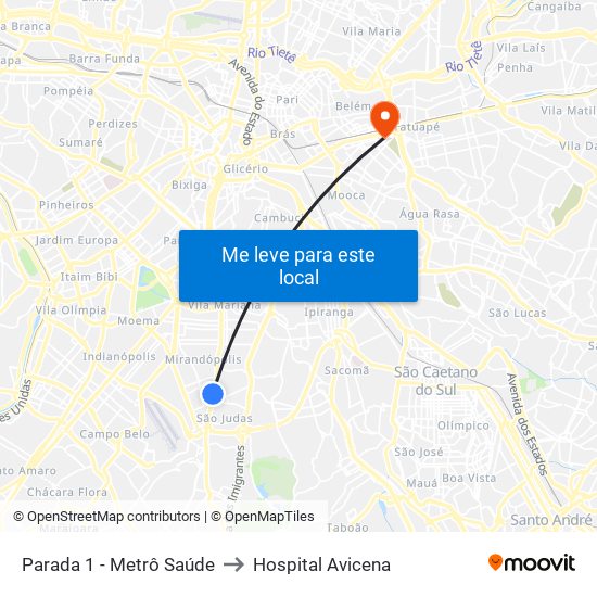 Parada 1 - Metrô Saúde to Hospital Avicena map