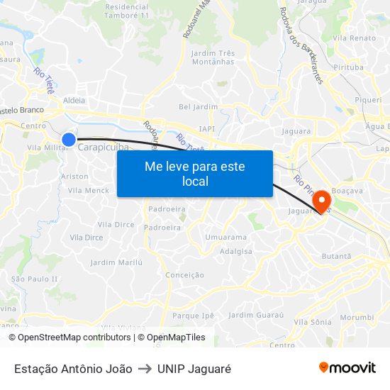 Estação Antônio João to UNIP Jaguaré map