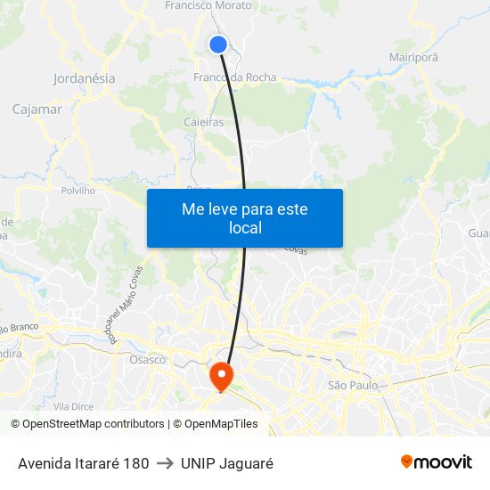 Avenida Itararé 180 to UNIP Jaguaré map