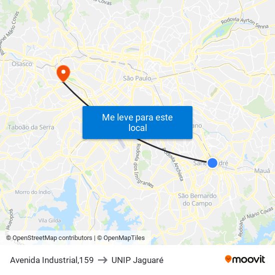 Avenida Industrial,159 to UNIP Jaguaré map