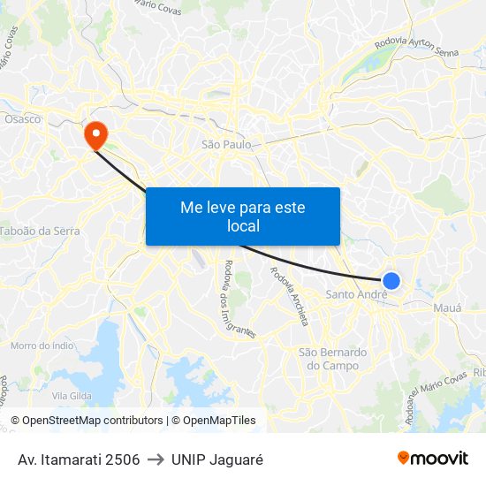 Av. Itamarati 2506 to UNIP Jaguaré map
