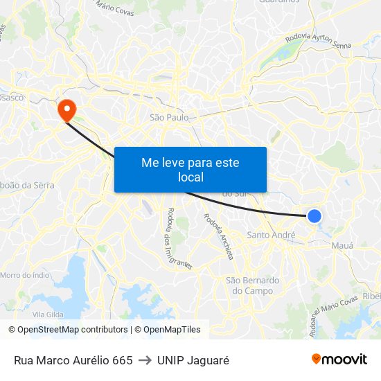 Rua Marco Aurélio 665 to UNIP Jaguaré map