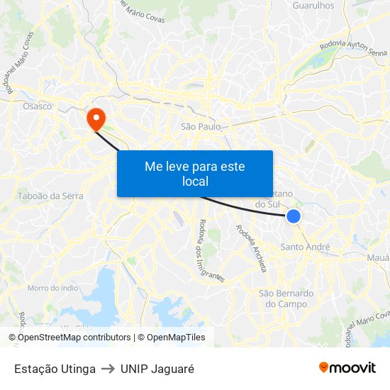 Estação Utinga to UNIP Jaguaré map