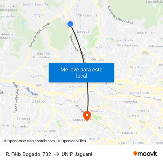 R. Félix Bogado, 732 to UNIP Jaguaré map