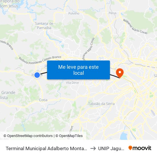 Terminal Municipal Adalberto Montanher to UNIP Jaguaré map