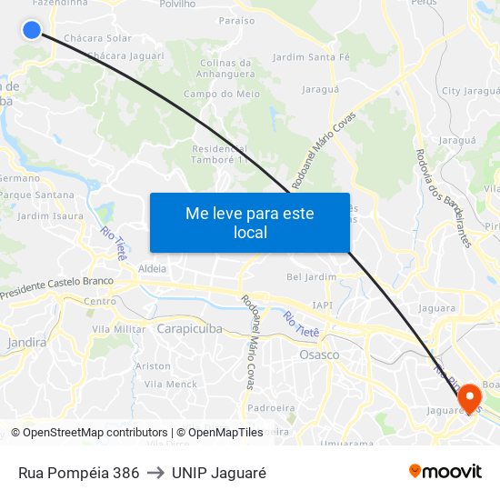 Rua Pompéia 386 to UNIP Jaguaré map