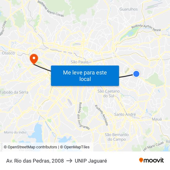 Av. Rio das Pedras, 2008 to UNIP Jaguaré map