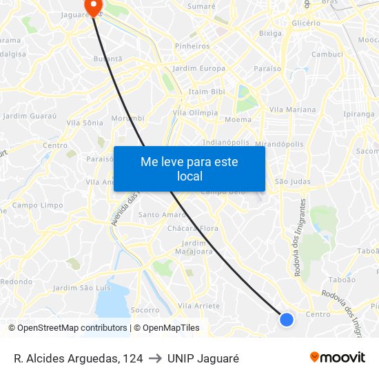 R. Alcides Arguedas, 124 to UNIP Jaguaré map