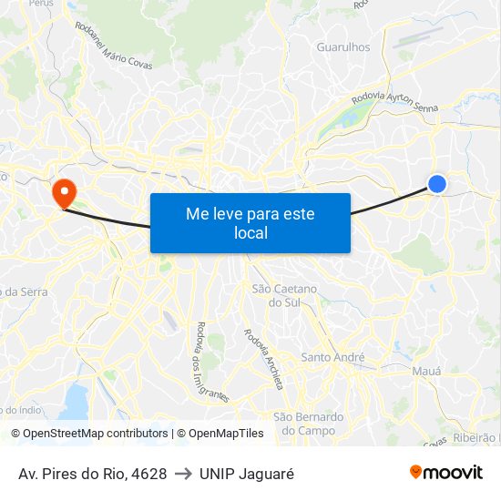 Av. Pires do Rio, 4628 to UNIP Jaguaré map