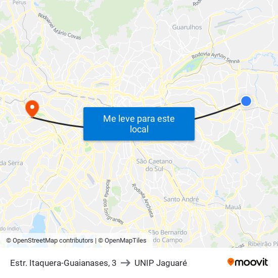 Estr. Itaquera-Guaianases, 3 to UNIP Jaguaré map