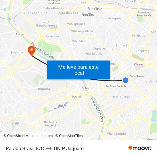 Parada Brasil B/C to UNIP Jaguaré map