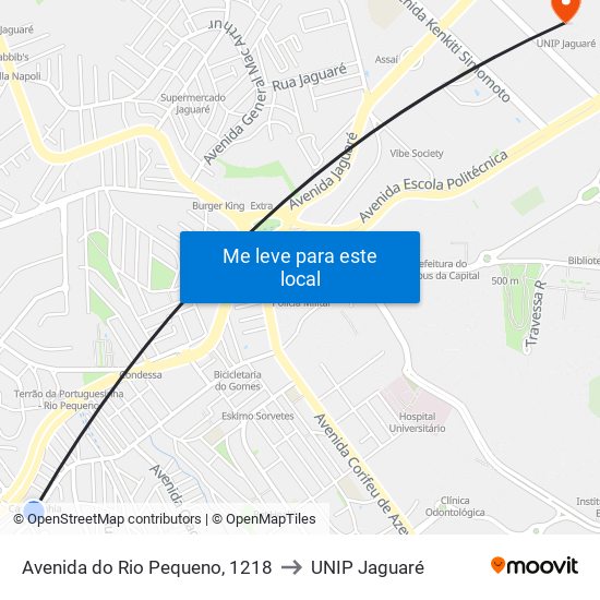 Avenida do Rio Pequeno, 1218 to UNIP Jaguaré map