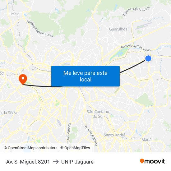 Av. S. Miguel, 8201 to UNIP Jaguaré map