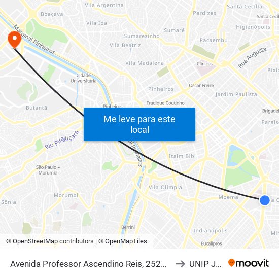 Avenida Professor Ascendino Reis, 2524 • Metrô Aacd-Servidor to UNIP Jaguaré map