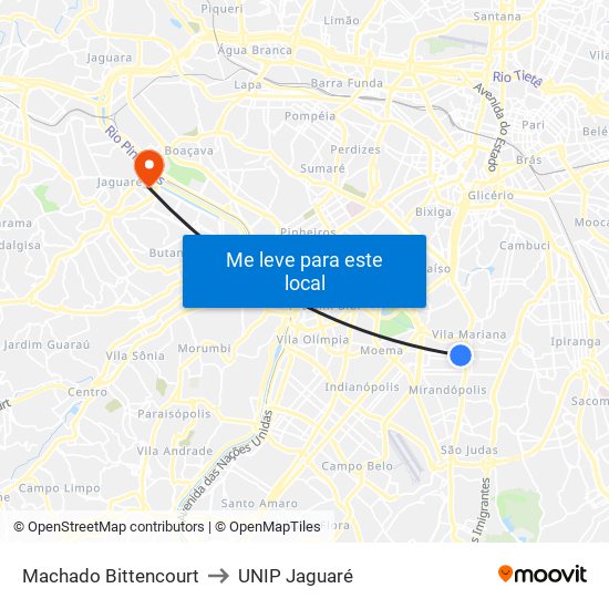 Machado Bittencourt to UNIP Jaguaré map