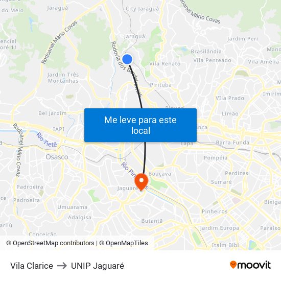 Vila Clarice to UNIP Jaguaré map