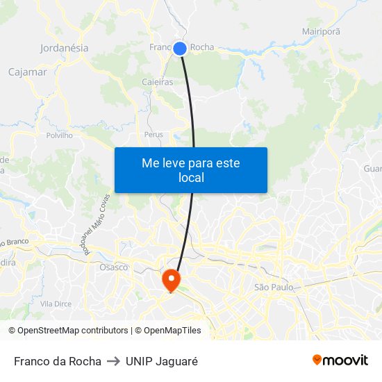 Franco da Rocha to UNIP Jaguaré map