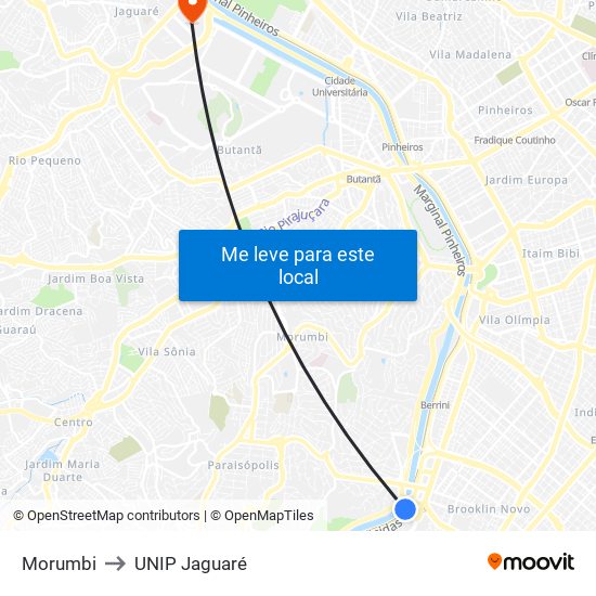 Morumbi to UNIP Jaguaré map