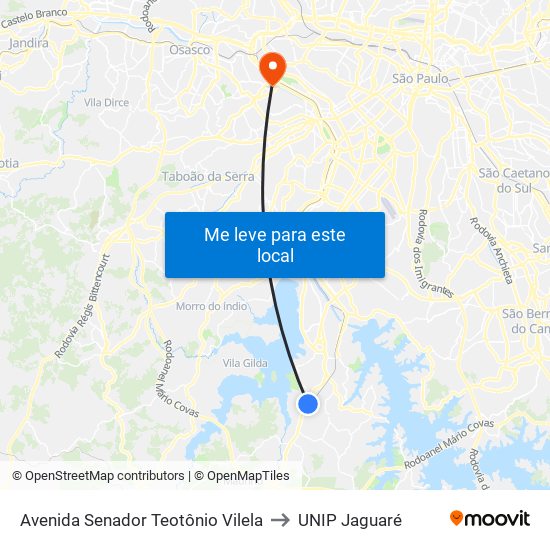 Avenida Senador Teotônio Vilela to UNIP Jaguaré map