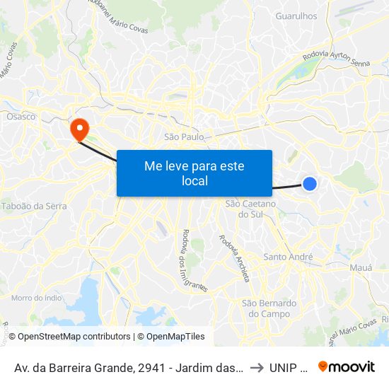 Av. da Barreira Grande, 2941 - Jardim das Rosas (Zona Leste I), São Paulo to UNIP Jaguaré map