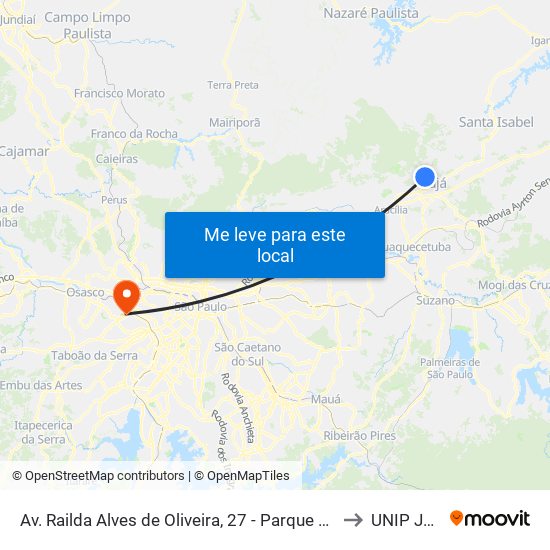 Av. Railda Alves de Oliveira, 27 - Parque Rodrigo Barreto, Arujá to UNIP Jaguaré map