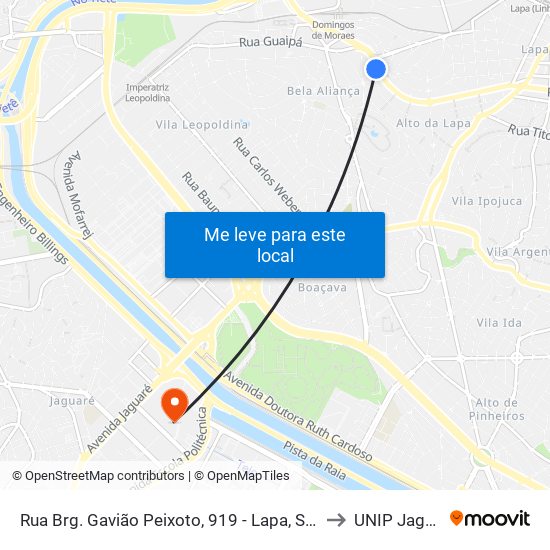 Rua Brg. Gavião Peixoto, 919 - Lapa, São Paulo to UNIP Jaguaré map