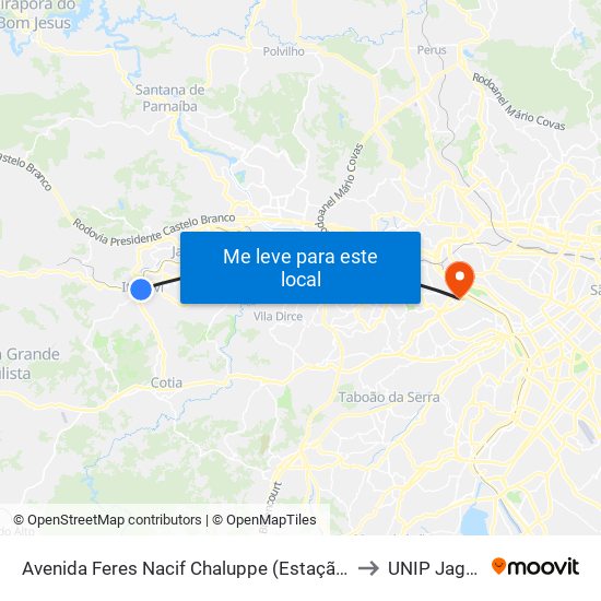 Avenida Feres Nacif Chaluppe (Estação Itapevi) to UNIP Jaguaré map