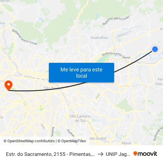Estr. do Sacramento, 2155 - Pimentas, Guarulhos to UNIP Jaguaré map