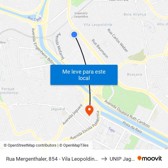 Rua Mergenthaler, 854 - Vila Leopoldina São Paulo to UNIP Jaguaré map