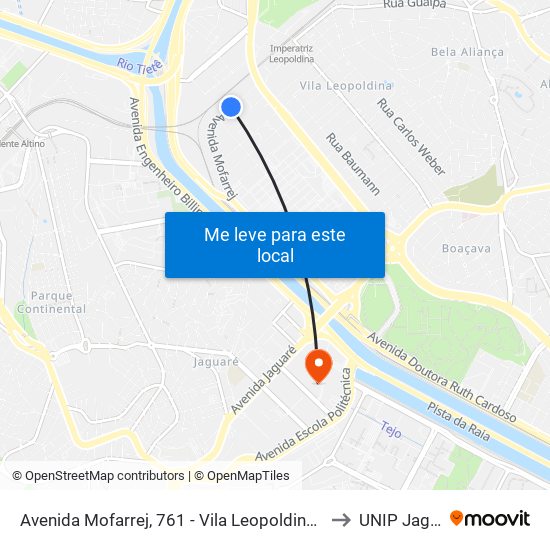 Avenida Mofarrej, 761 - Vila Leopoldina, São Paulo to UNIP Jaguaré map