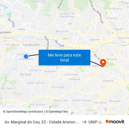 Av. Marginal do Csu, 32 - Cidade Ariston Estela Azevedo, Carapicuíba to UNIP Jaguaré map