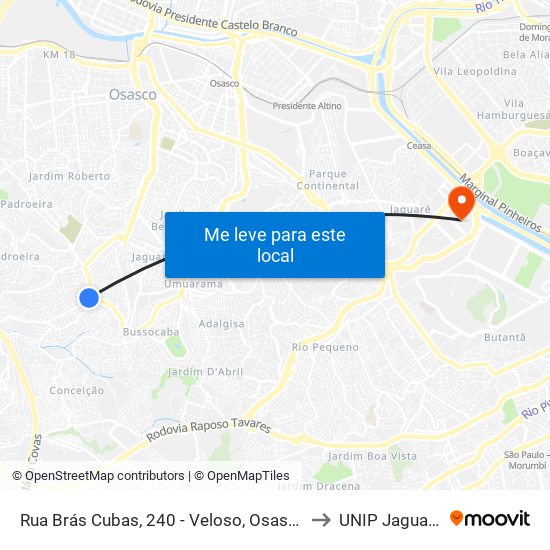 Rua Brás Cubas, 240 - Veloso, Osasco to UNIP Jaguaré map