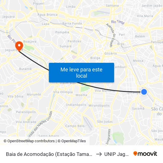 Baia de Acomodação (Estação Tamanduateí) to UNIP Jaguaré map