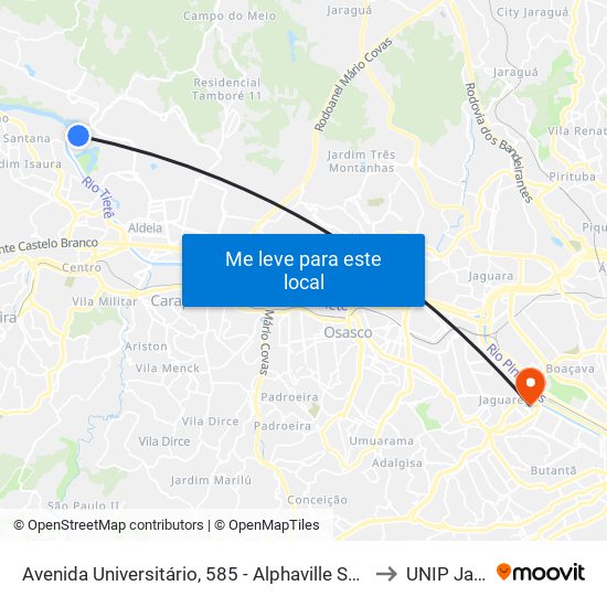 Avenida Universitário, 585 - Alphaville Santana de Parnaíba to UNIP Jaguaré map