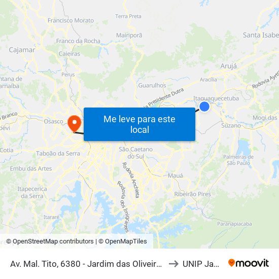 Av. Mal. Tito, 6380 - Jardim das Oliveiras, São Paulo to UNIP Jaguaré map