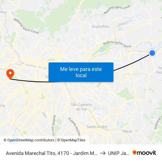 Avenida Marechal Tito, 4170 - Jardim Miragaia, São Paulo to UNIP Jaguaré map